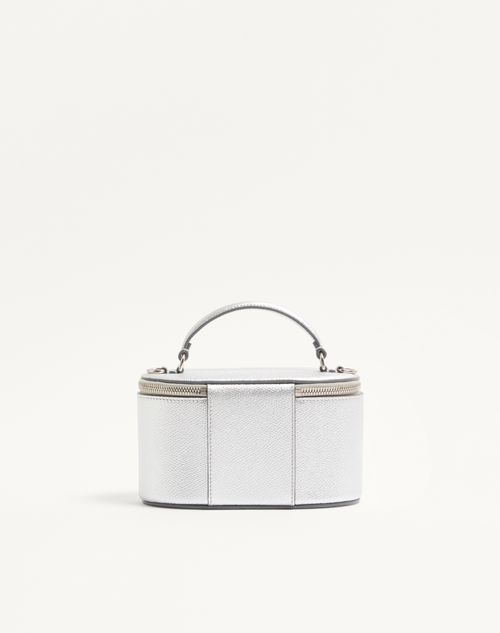 Valentino Garavani - Vlogo Signature Mini Vanity Bag In Laminated Grainy Calfskin - Silver - Woman - Clutches